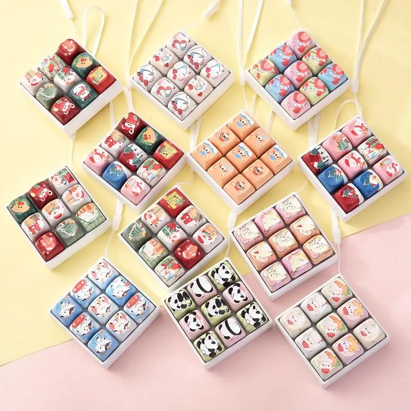 Creative Cartoon Animals Christmas 9-Key Keyboard Button Clicker Stress Relief Toy Key Chain Pendant Bag Decoration