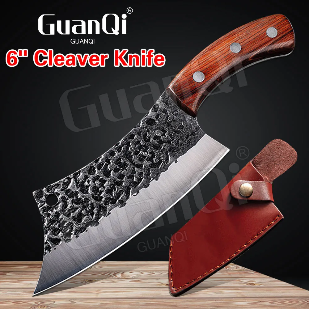 

6 Inch Forged Meat Cleaver Knife Hammered Chopper Full Tang Butcher Knives Wood Handle Kitchen Chef Knife Outdoor Butcher Knife