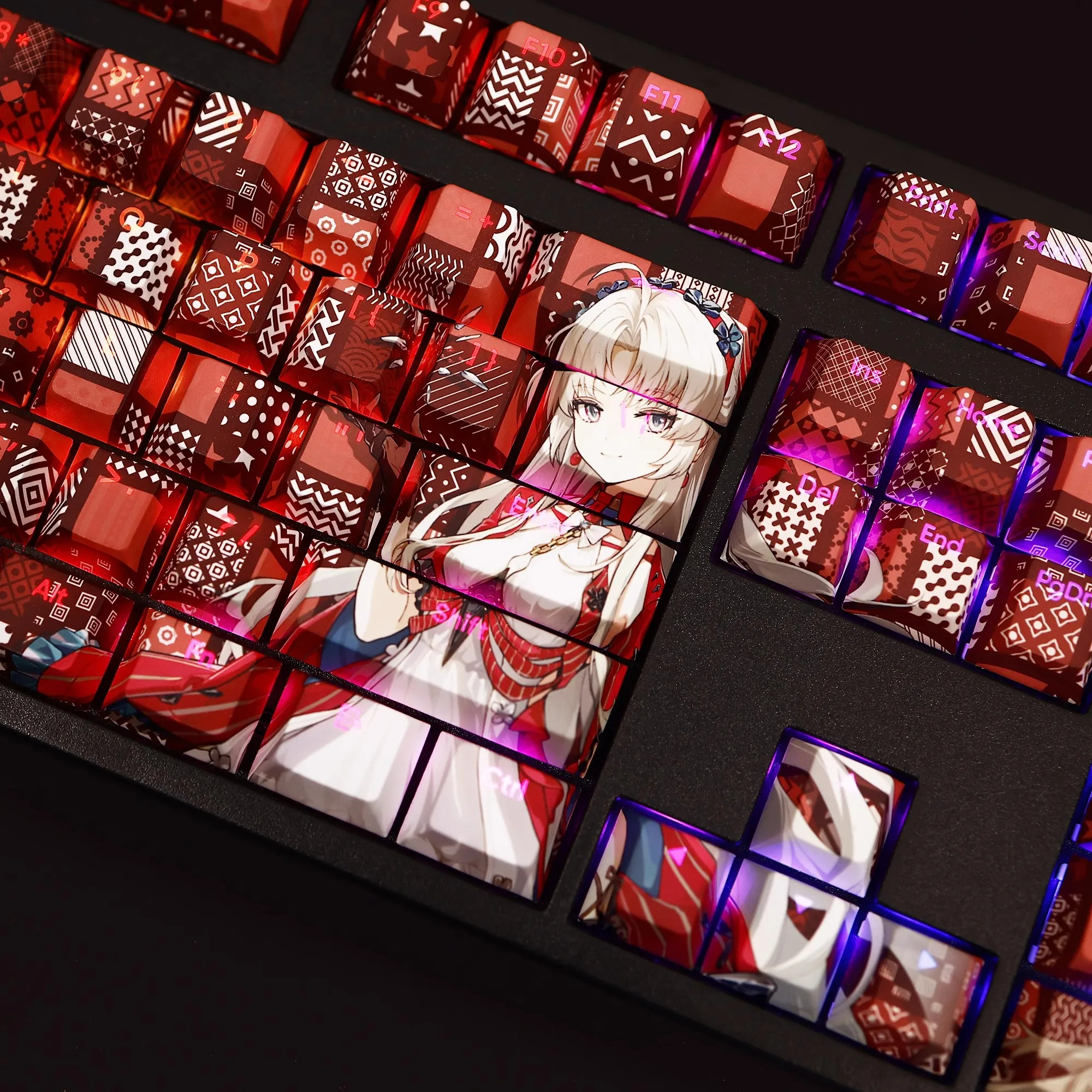 108 キー嵐波カルロッタモンテッリキーキャップ PBT 染料下塗りバックライトキーキャップアニメゲームキーキャップ ANSI 61 87 104 108