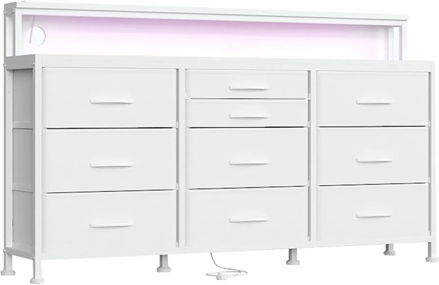 

White Dresser for Bedroom with 10 Drawers, 55" W Long Dressers & Chests of Drawers with LED Lights & Power Outlets