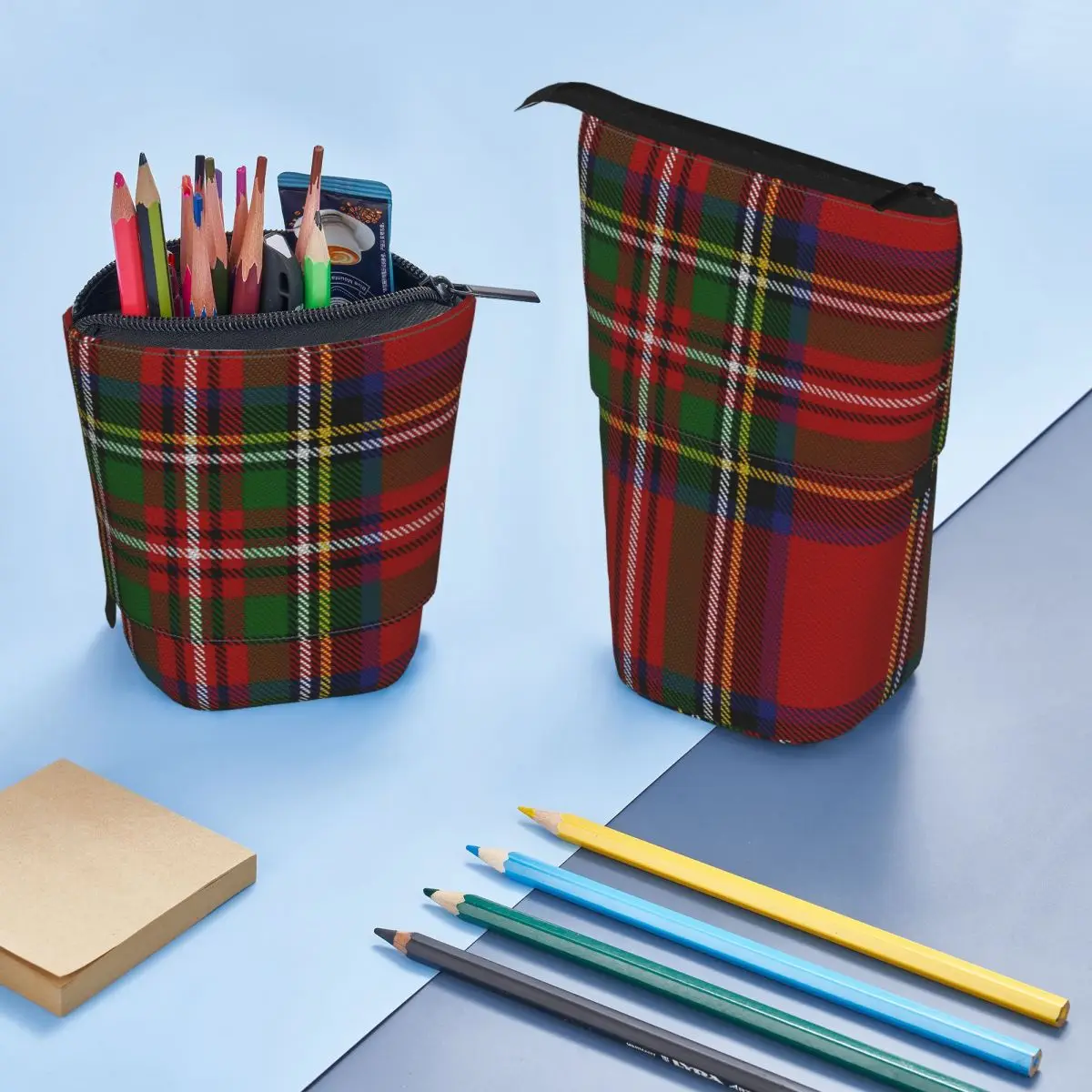 Koninklijke Stewart Tartan Pen Box Student School Rits Pen Tas Kind Briefpapier Tas Pencase Verticale Intrekbare Etui