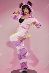 Miccostumes Women's Pink Cute Cosplay Costume Plush Onesie Pajama and Bra Set Kawaii Homewear