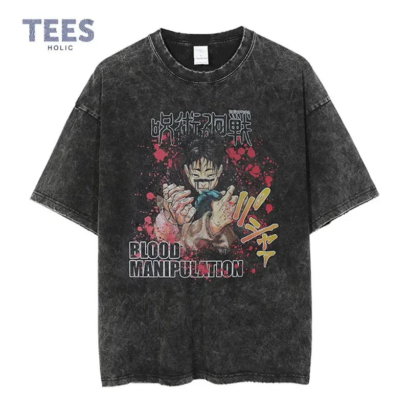 CHOSO T-shirts Hip Hop Vintage Washed Anime Getou Suguru T Shirt Oversized Streetwear Harajuku Retro Manga Mahito Tops Tees Men