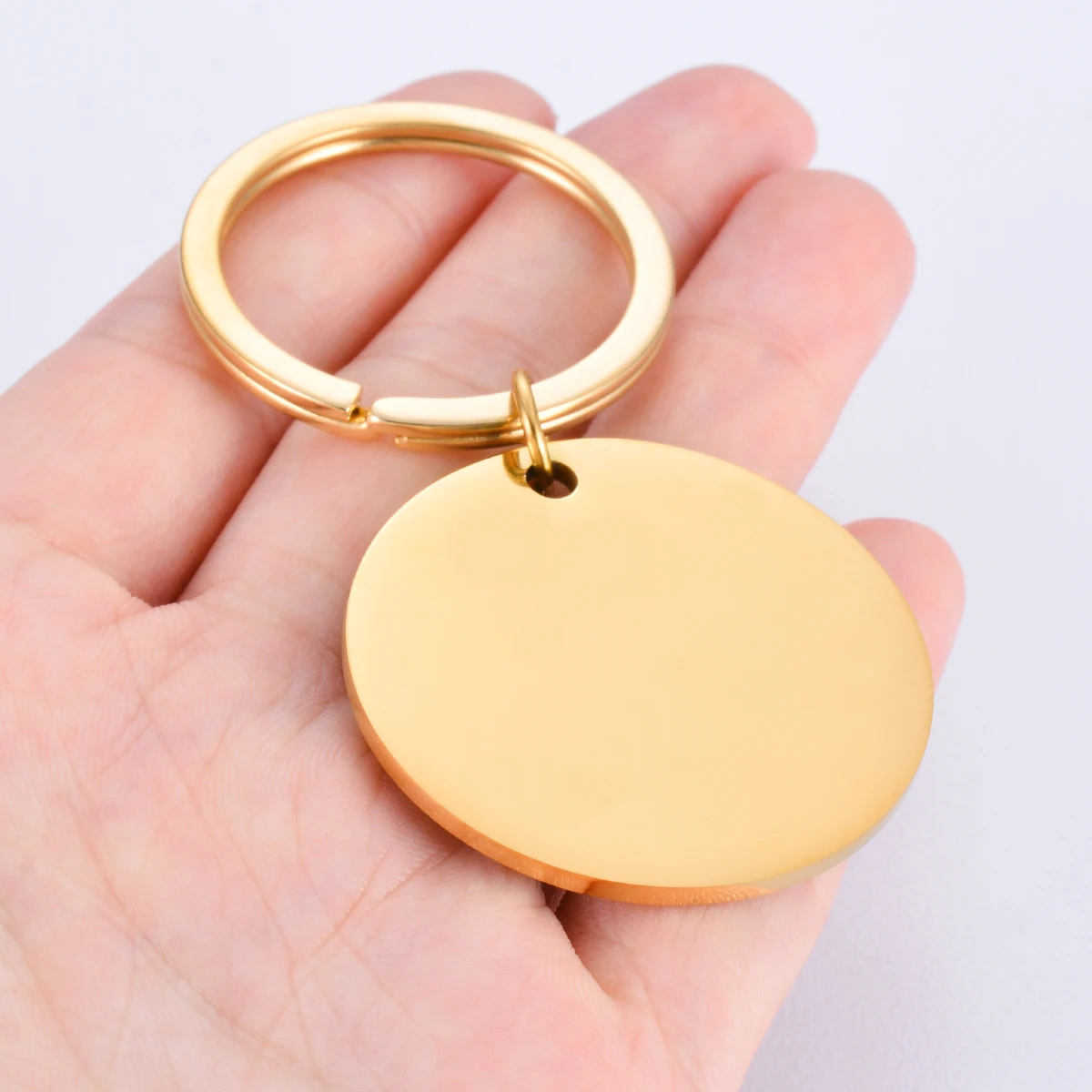 Metal Key Ring Round Pendant Blank Tag Polished Stainless Steel for Pet Collar DIY Jewelry Making Keychain Waterproof