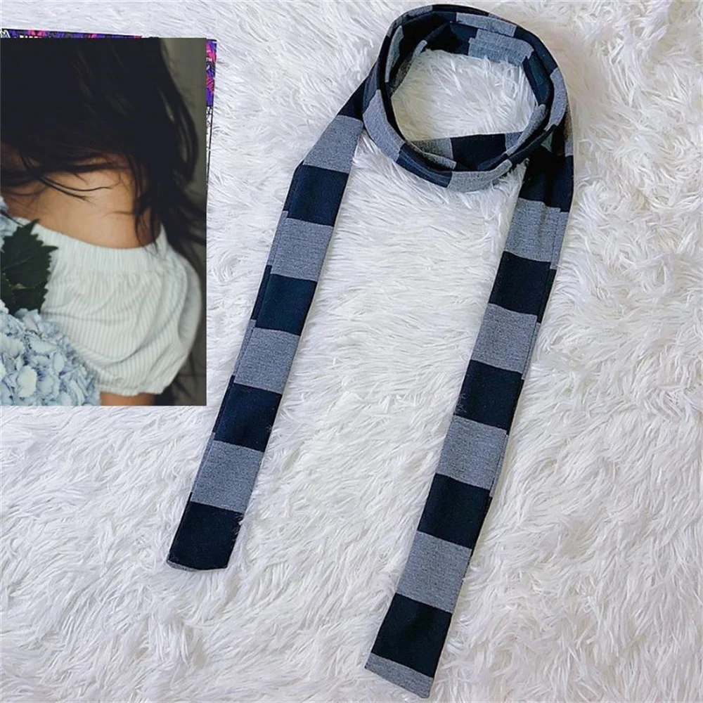 Women antumn Stripe Pattern Scarf Thin Neckerchief Y2k Style Thin long Cotton Scarves Punk Decorative Scarf Clothing accessories