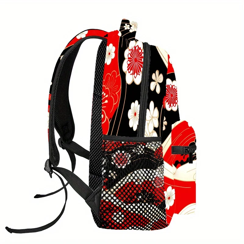 Japanese Classic Floral Seamless Pattern Outdoor Sports Double Shoulder Backpack, Travel Backpack, Adjustable