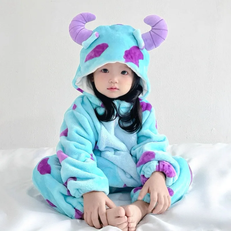 Newborn Baby Clothes Spring and Autumn Baby Onesie Flannel Warm Cute Cute Home Onesie Pajamas