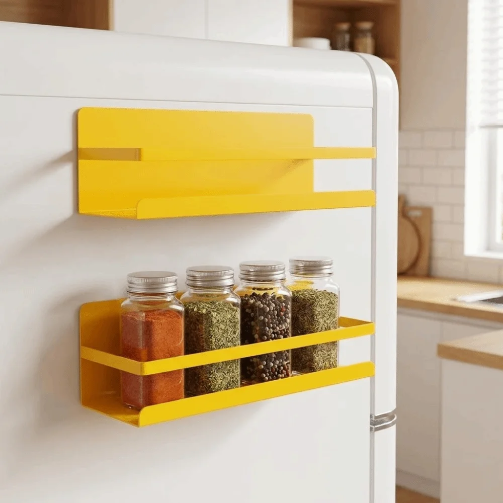 Carbon Steel Refrigerator Magnetic Shelf Punch Free Large Capacity Refrigerator Side Storage Rack Wall Mounted Space Saving