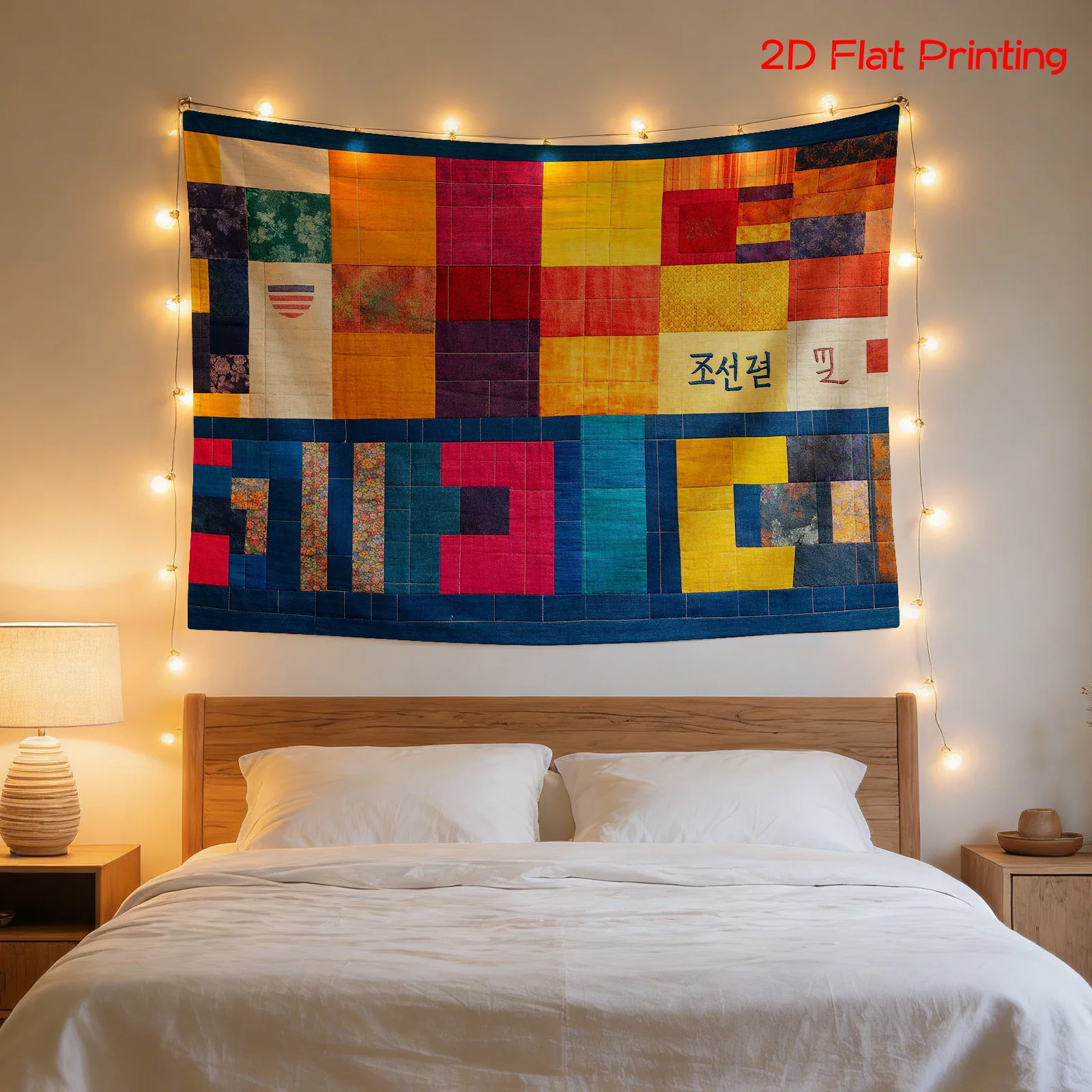 Boho Korean Wall Tapestry Korean Art Decor Hanging Room Textile Abstract Culture Korean Hangul Typography Wall Hanging Print for