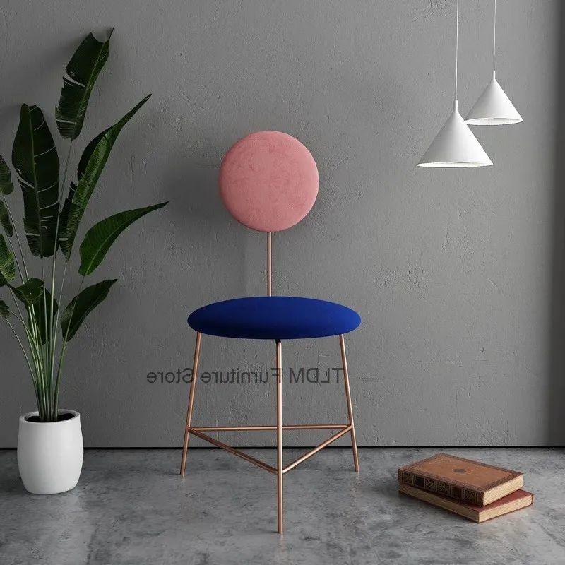 Soft Geometric Oval Chair Slender Double Metal Frame Cushion Dining Fabric Upholstered Armless Accent Side Chair for Home Decor