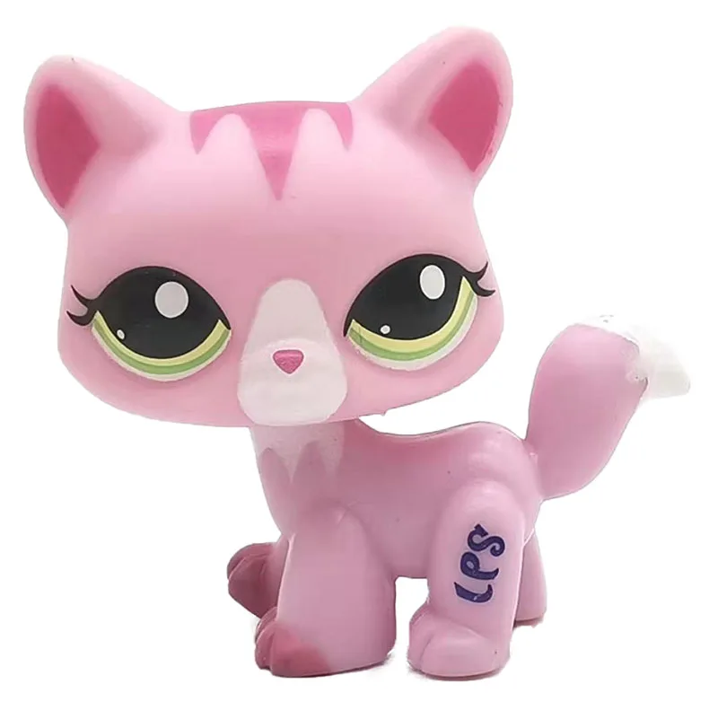 Rare new pet shop LPS toys standing short hair cat #339B white heart with green eyes real anime figure toys for children