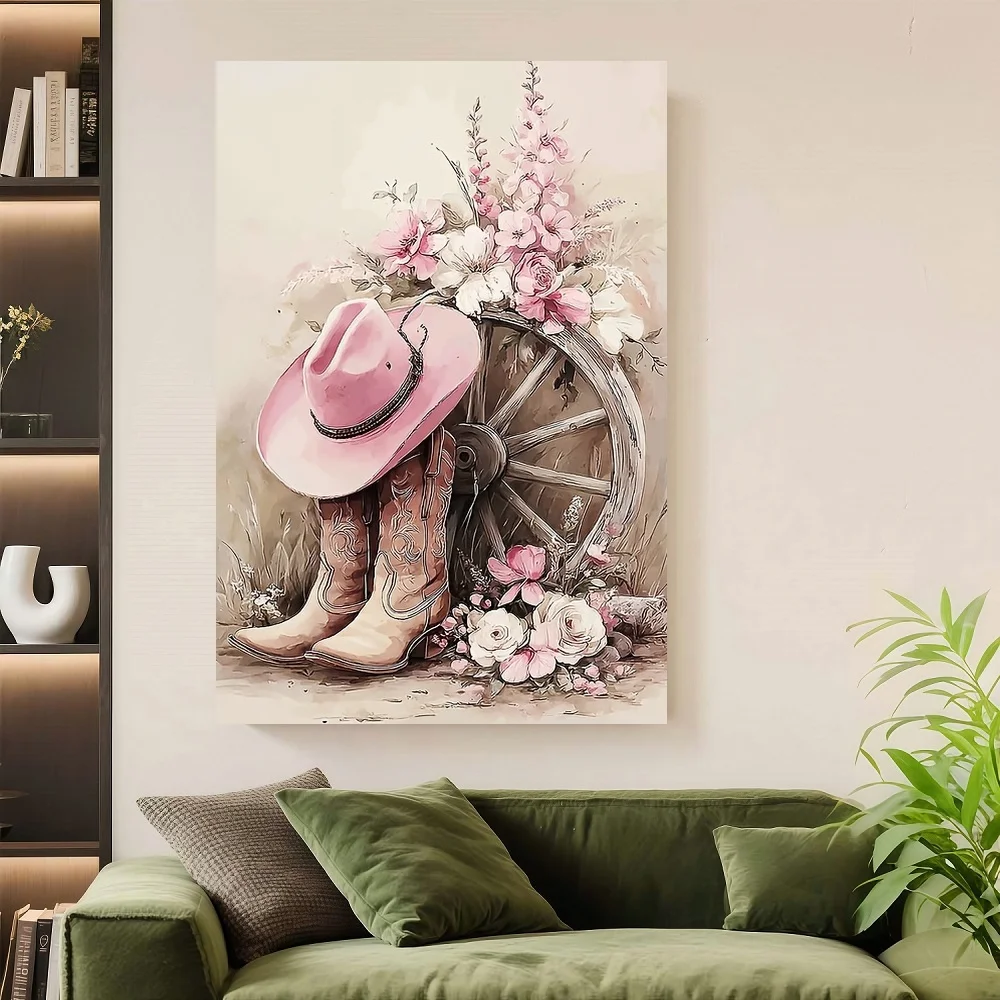 

Framed Flat, 1 Western Cowboy Photo Frame Poster, Vintage Style, Canvas Art, Wooden Frame, Heart Pattern, Wall Hanging, Reusable