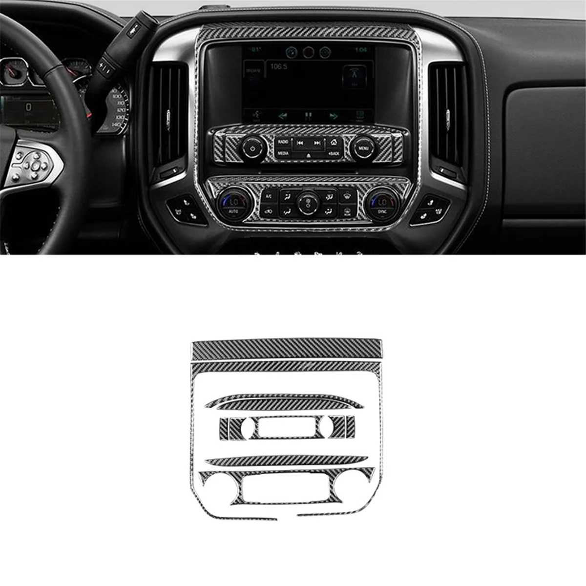 Carbon Fiber for Chevy Silverado GMC Sirrra 1500 2014-2018 LHD Center Console AC Panel Cover Trim Interior Accessories