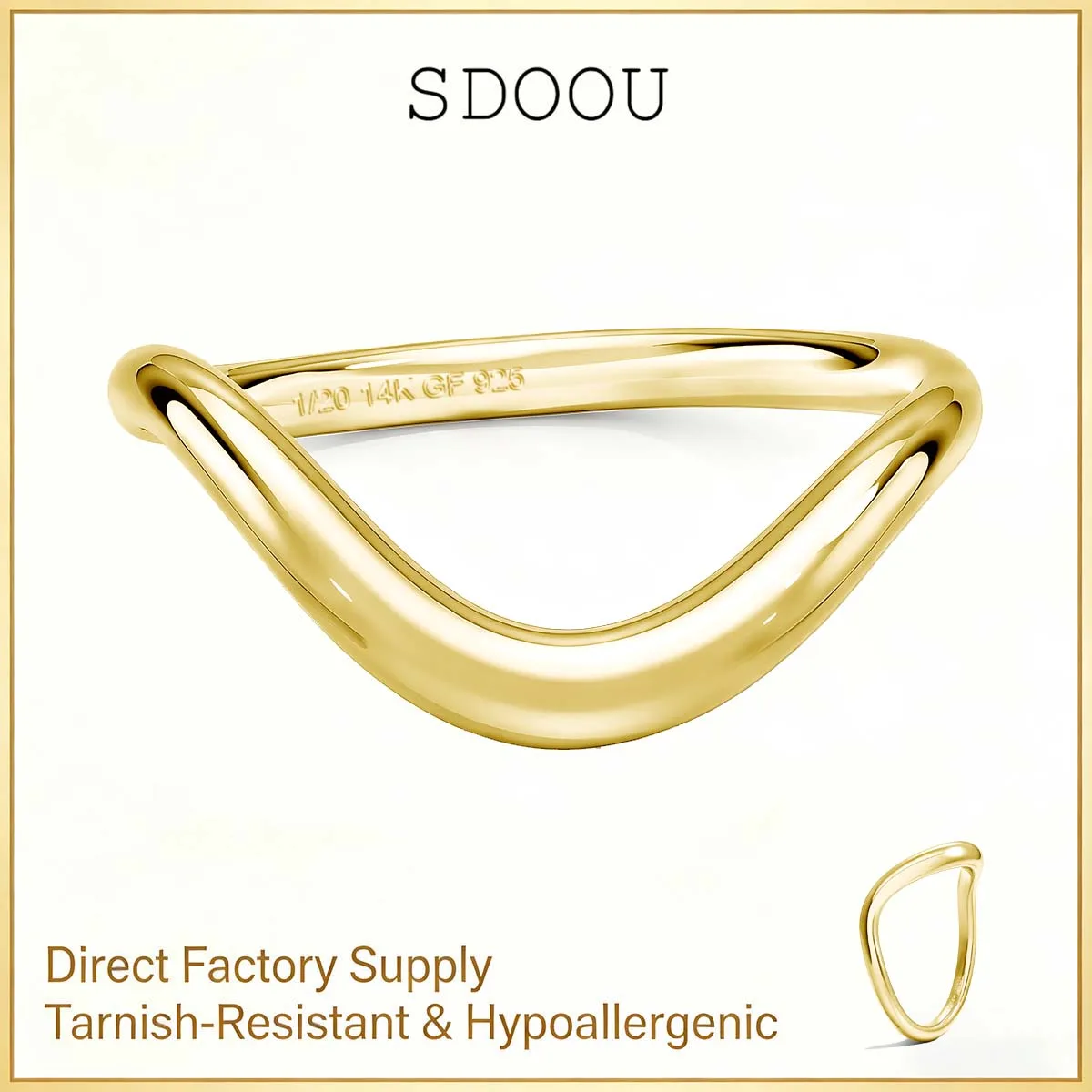 

SDOOU Minimalist Stackable Wavy Ring 14K Gold Filled Everyday Wear Promise Hypoallergenic Jewelry Gift for Women Men Couple