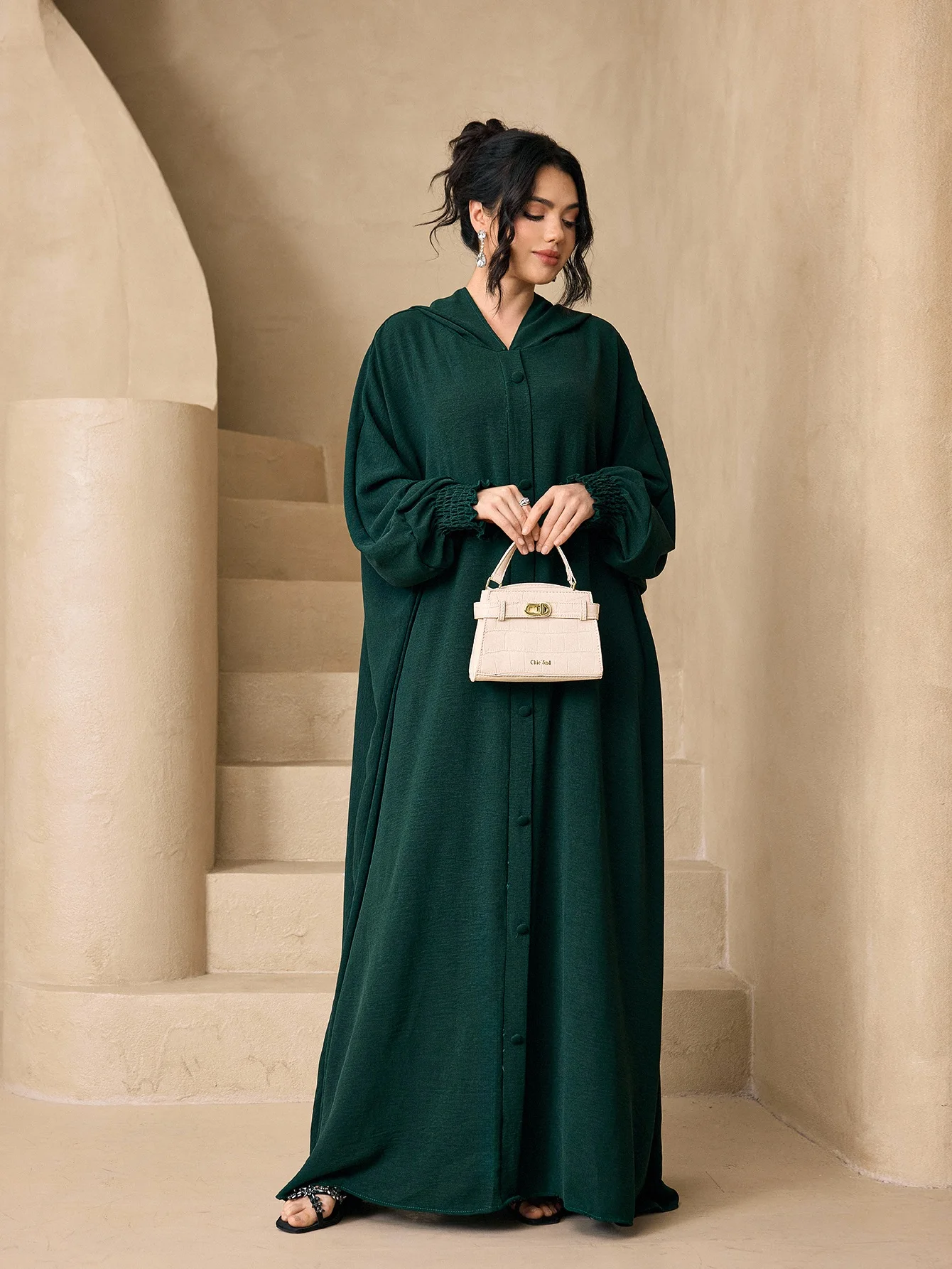 Abaya Modest Wear - Solid Color Hooded Open Abaya 3