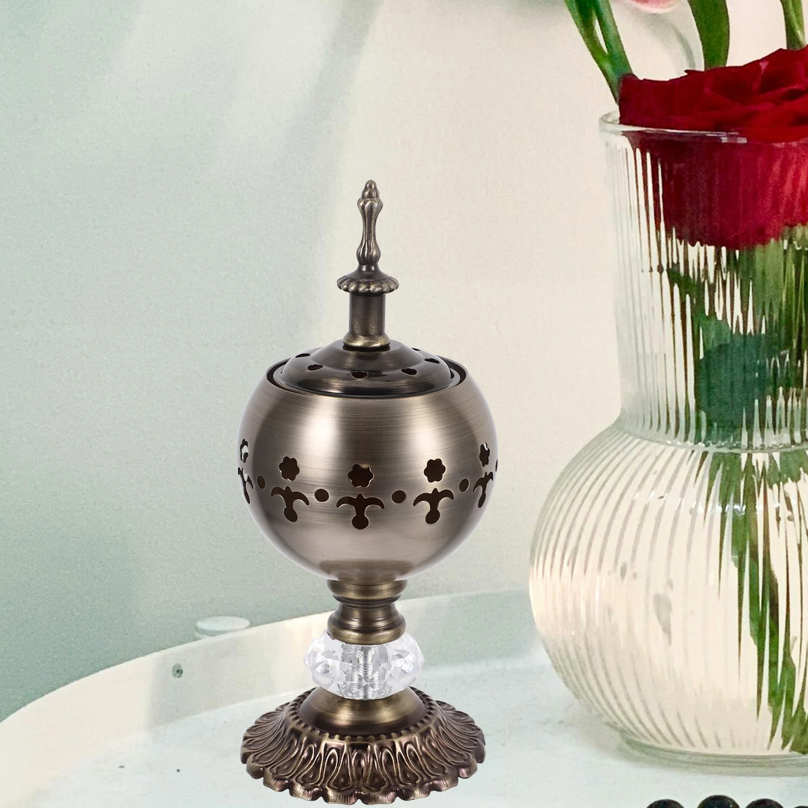 

1pc Essential Oil Burner Aromatherapy Diffuser Incense Stove Iron Craft Hollow-Out Design Desktop Decor For Home Yoga