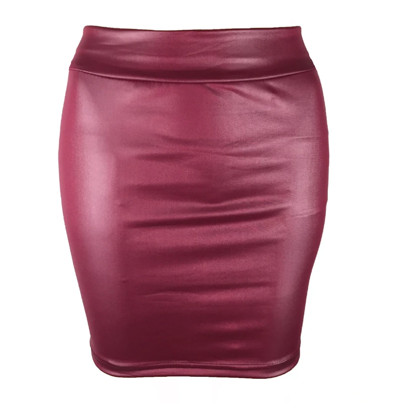 Women Mini Skirt Solid Color High Waist Slim Fit Skinny Matte Faux Leather Cozy Commuter Bodycon Skirt Streetwear