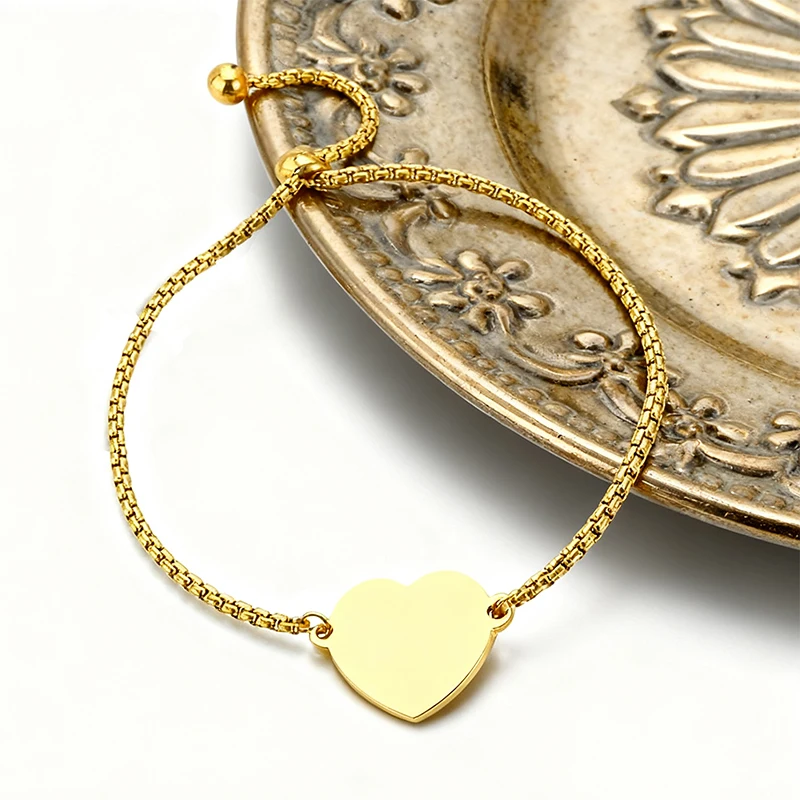 Auxauxme Custom Engrave Photo Name Heart Bracelet Stainless Steel Personalized Laser Engraved Logol Text Picture Bangle Jewelry