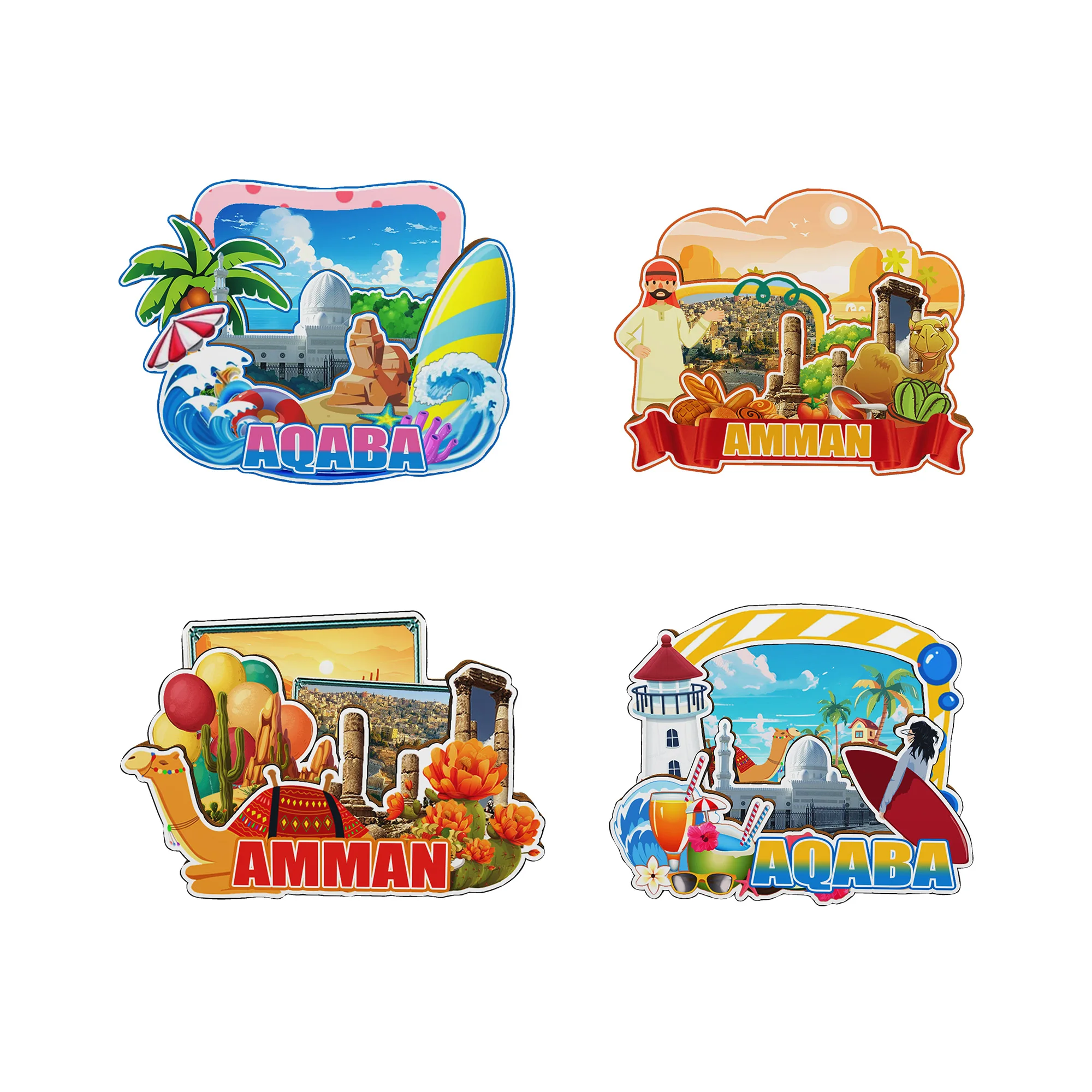 Aimants décoratifs pour Aqaba Amman Jordan City, Souvenirs de voyage, autocollants pour réfrigérateur, cadeaux
