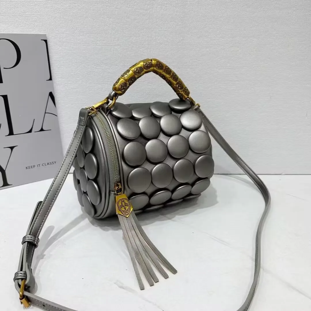 

2025 New Women's Bag Cylinder Ita Bag Cute Tassel Female Shoulder Messenger Bags Pillow Side Bag for Ladies