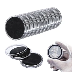 10PCS Transparent Plastic Coin Capsule Case Storage Holder with Black Gasket for 16/20/25/27/30/35/40/46mm Dia. Coin Organizer