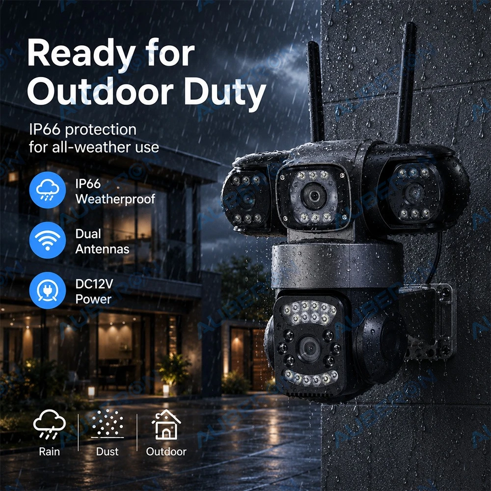 Outdoor WiFi PTZ HD Security Camera 6MP Triple Lens 6MP IP66 Waterproof V380 App Color Night Vision Motion Alerts Two Way Audio
