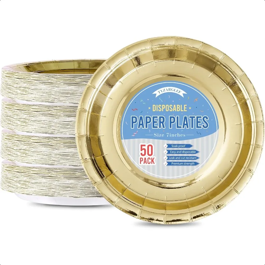 

Бумажные тарелки, золотые, 50 шт., 7 тарелок для торта Dert, оптом для вечеринок, цветные и прочные тарелки для вечеринок на день рождения, свадьбу, детские s