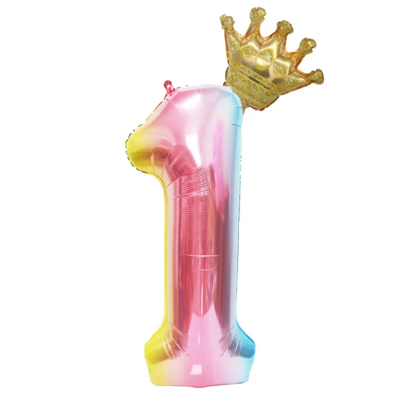 32 بوصة قوس قزح التدرج تاج الرقمية الألومنيوم فيلم بالون الطفل حفلة عيد ميلاد بالون الديكور #6