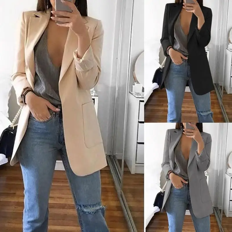 캐주얼 여성 정장 가을 체크무늬 스트리트 슬림핏 롱 슬리브 디테일 단색 비즈니스웨어 젊은 여성용