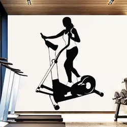 Gym Stickers Sports Girl Treadmill Vinyl Wall Decal Fitness Club Mural Women Room Decor Removable Home Decoration C8029