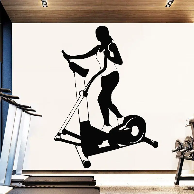 Naklejki na siłownię sport dziewczyna bieżnia winylowa naklejka ścienna klub fitness Mural kobiety wystrój pokoju wymienna dekoracja domu C8029
