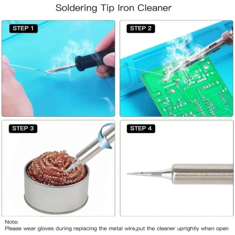 Cleaning Ball With Metal Box Set Desoldering Soldering Iron Mesh Filter Cleaning Nozzle Tip Copper Wire Cleaner Ball view 3