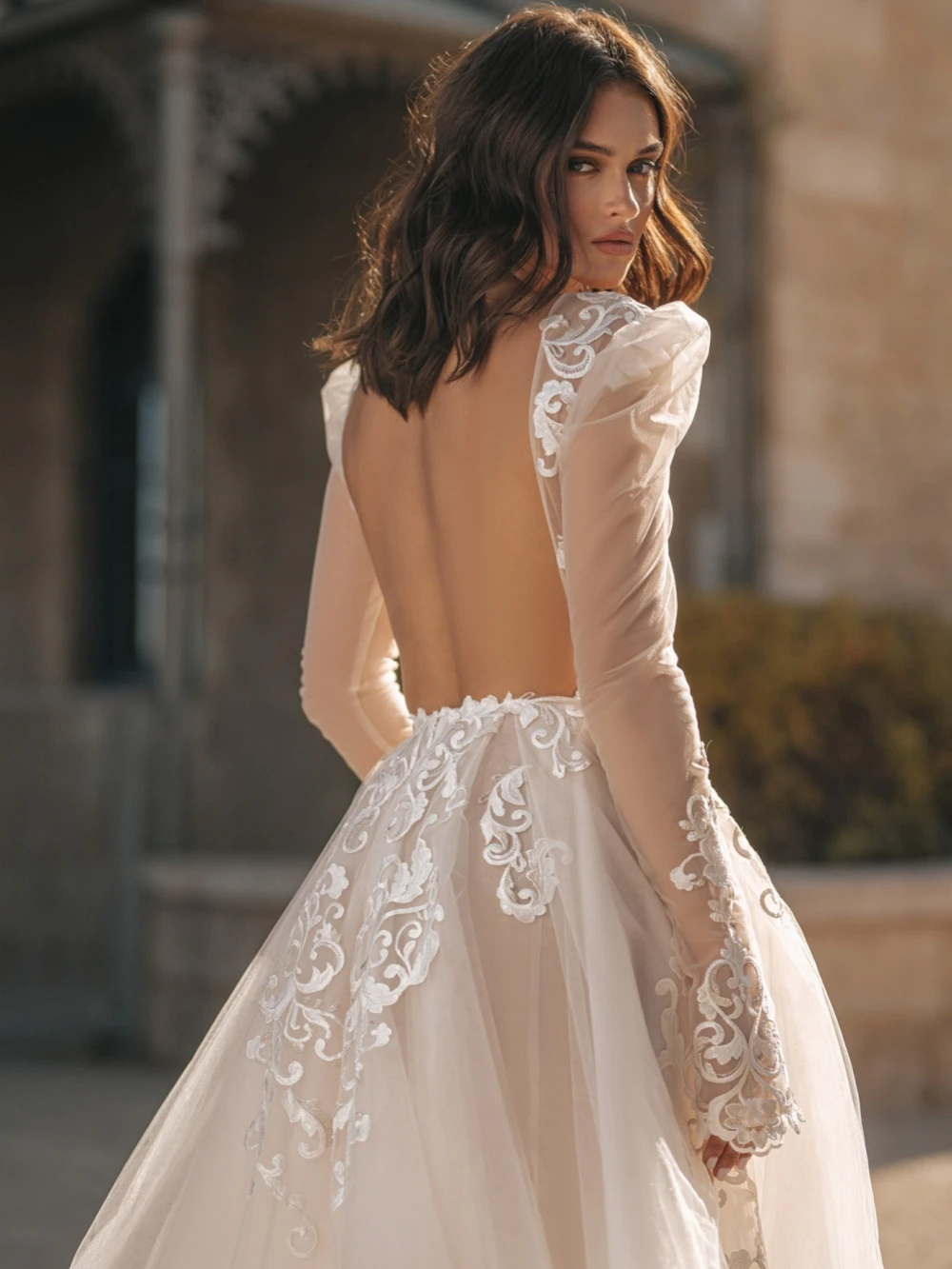 Vestido De novia largo con escote en V profundo y Espalda descubierta, Apliques De encaje clásico con traje De novia, elegante, Sexy