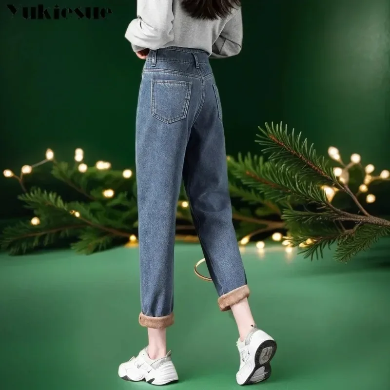 

Classic Plus Velvet High Waist harem Pants Woman Autumn Winter Warm Ankle-length Women Pants All-match Streetwear Women Jeans