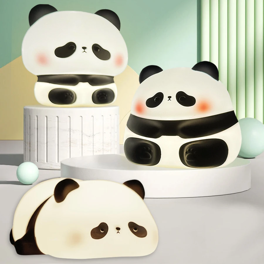 Panda Huahua TouTou USB Rechargeable Silicone Pat Lamp Creative For Children Birthday Gift Bedroom Bedside Sleep Night Light