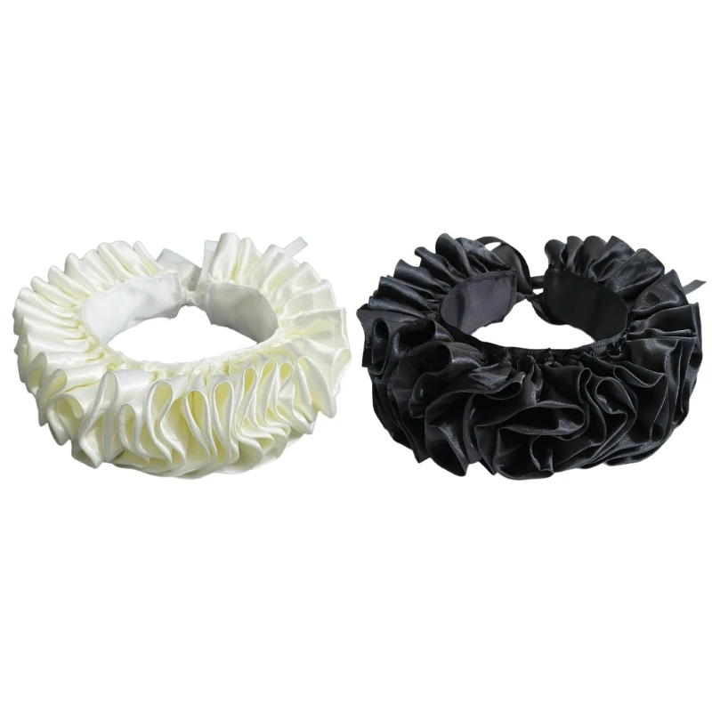 Detachable Ruffle Faux Collar Satins Shawl Wrap Role Play Clown Choker Neck Ruff Gothic Victorian Outfits for Women 6XDA