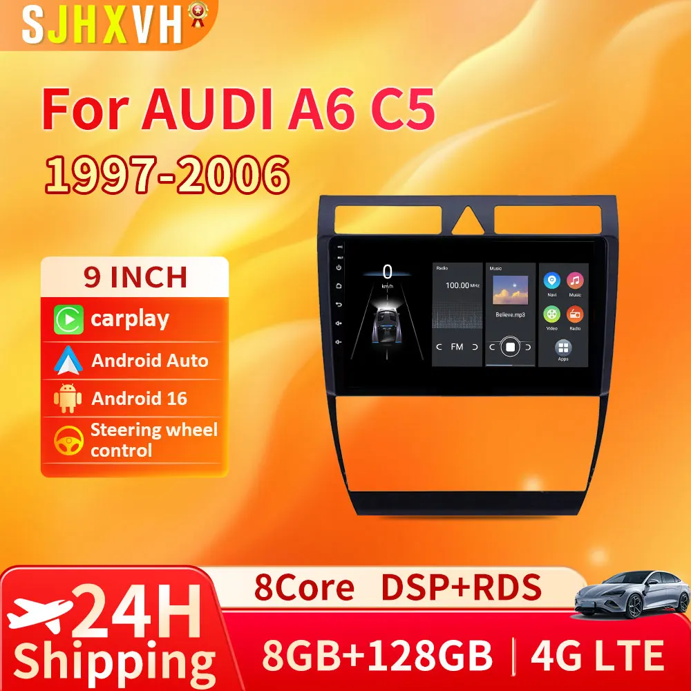 Android 16 para Audi A6 C5 1997-2006 S6 RS6 Radio de coche 2 Din Multimedia WIFI Carplay QLED unidad central Audio estéreo Auto DVD