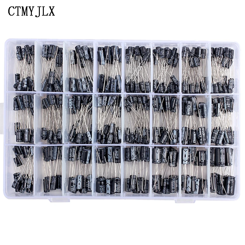 500pcs 10V 16V 25V 50V Aluminum Electrolytic Capacitor Assorted DIY Kit , 0.1UF-1000UF 24 Values Mix Electrolytic Capacitors Set