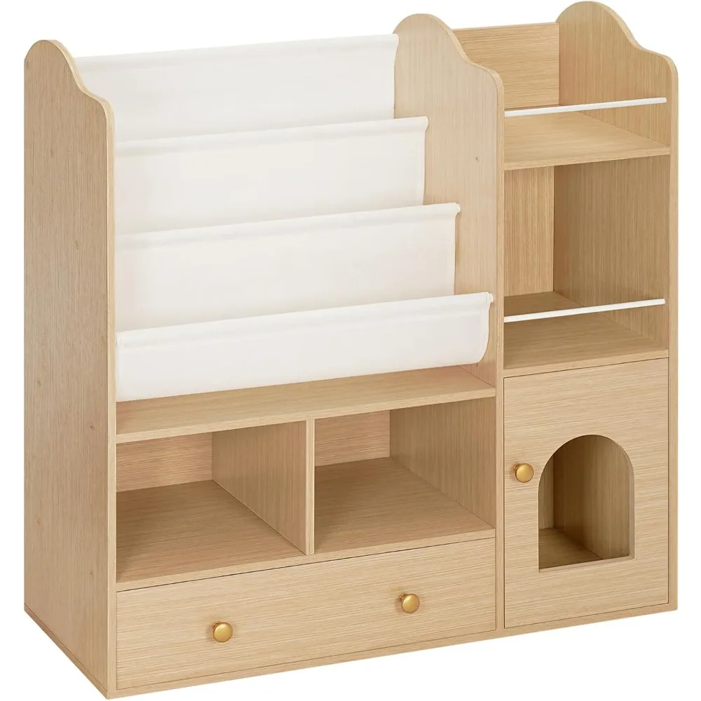 

Kids Bookshelf, Toy Storage Organizer with 5 Storage Cubbies and Large Drawer, Bookcase Display Stand, Kids Bookshelf