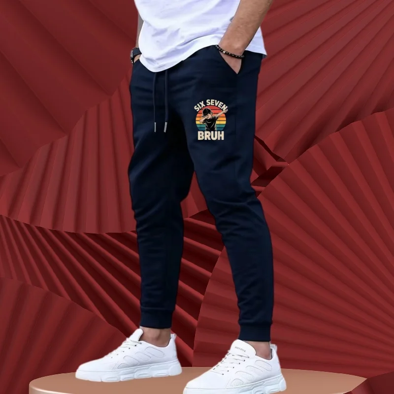 Picture 7: Navy Blue Men's Jogger Pants Multicolor Badge Print Drawstring Elastic Waist Streetwear Pants
