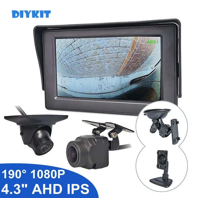 DIYKIT 4.3inch AHD IPS Rear View Backup Car Monitor 190 Degree 1080P Starlight AHD Side Rear View Car Camera for SUV MPV RV