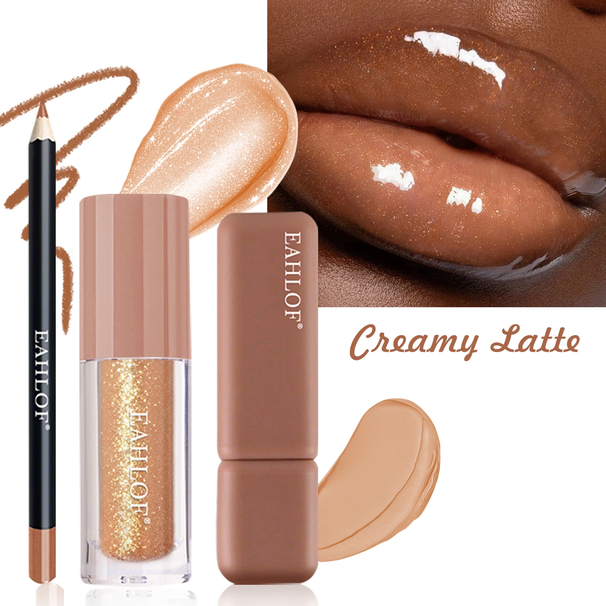 Glam- Coffee Lip Kits, Horchata Lip Gloss，Long-Lasting, Smooth, Matte & Shimmer Lip Tint, Valentine's Day Gift (3pcs)