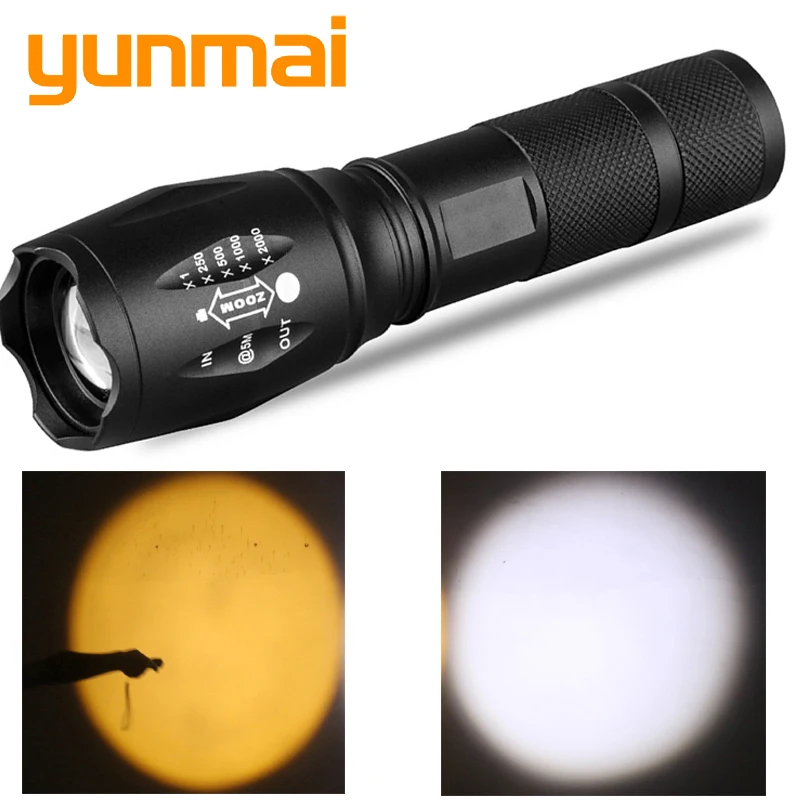 XM-L2 U3 Led Flashlight Zoomable Waterproof Torch 3800 Lumens 18650 or AAA Battery for Camping Lantern Yellow & White 2 Colors