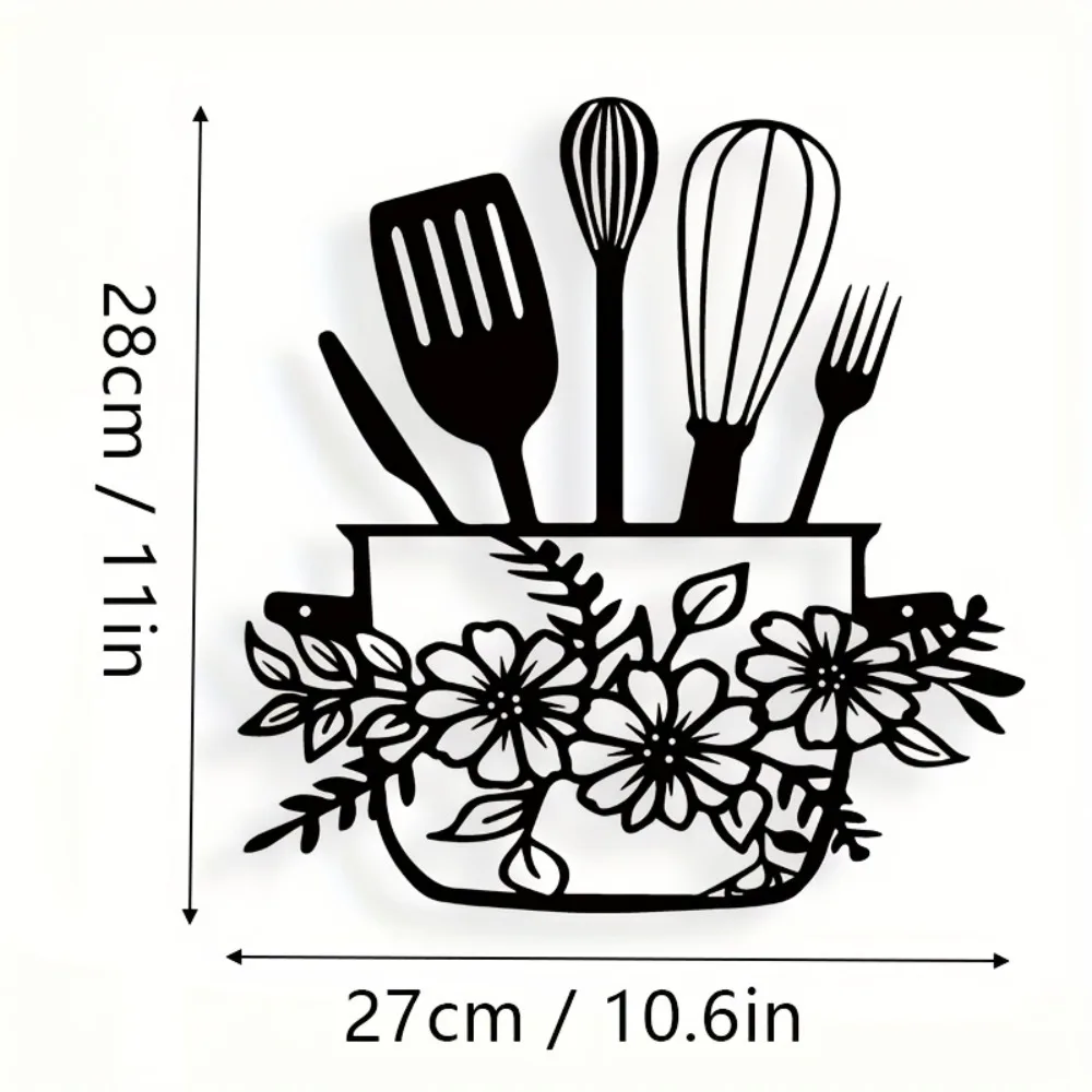 CIFBUY Iron Art Wall Decor Rustic Kitchen Sign Floral Cutlery Design Horizontal Hanging Metal Plaque Exquisite Craft Home Decora