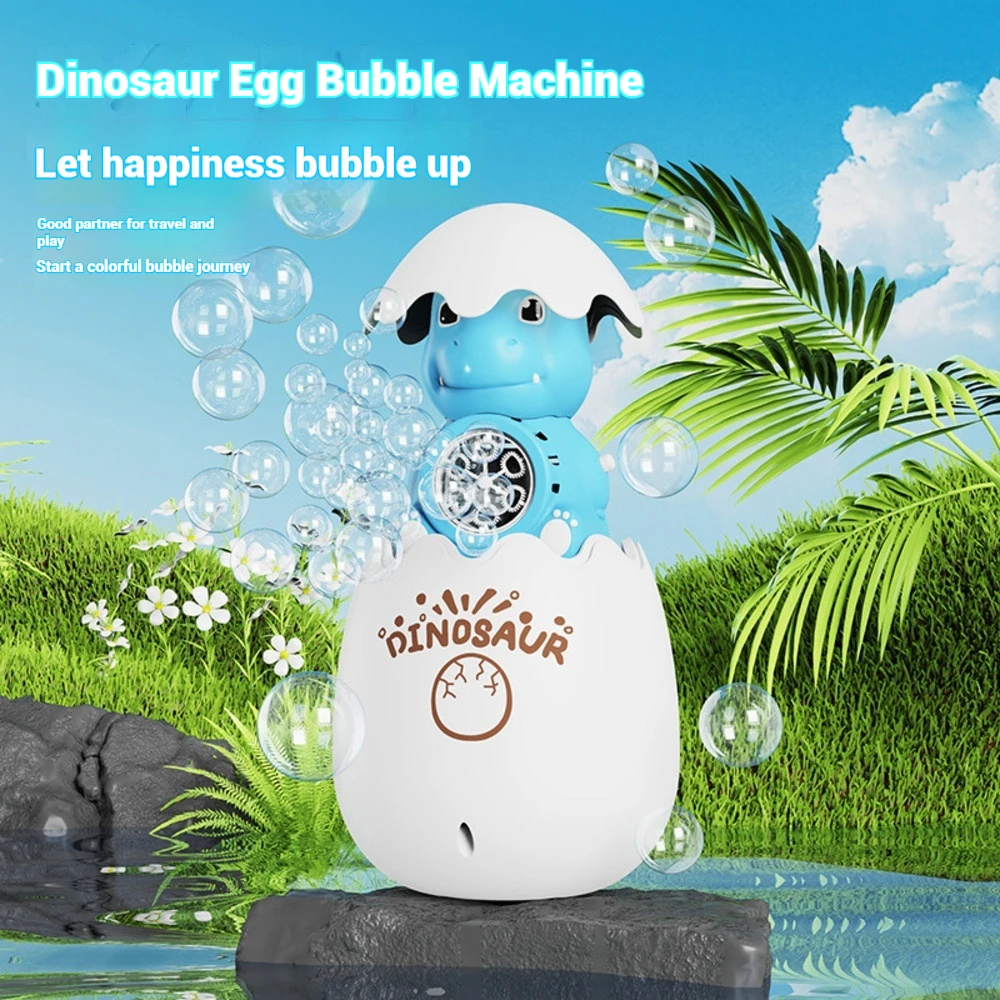 Pistola de burbujas de huevo de dinosaurio de dibujos animados con luces LED, máquina sopladora de burbujas de mano con música para niños, juguete para regalo de Fiesta al aire libre