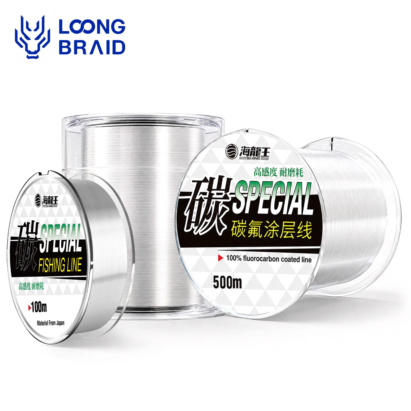 LOONGBRAID 100/500M Fluorocarbon Coated Low Water Absorption Fishing Line Monofilament Fishing Line Freshwater Fishing Supplies