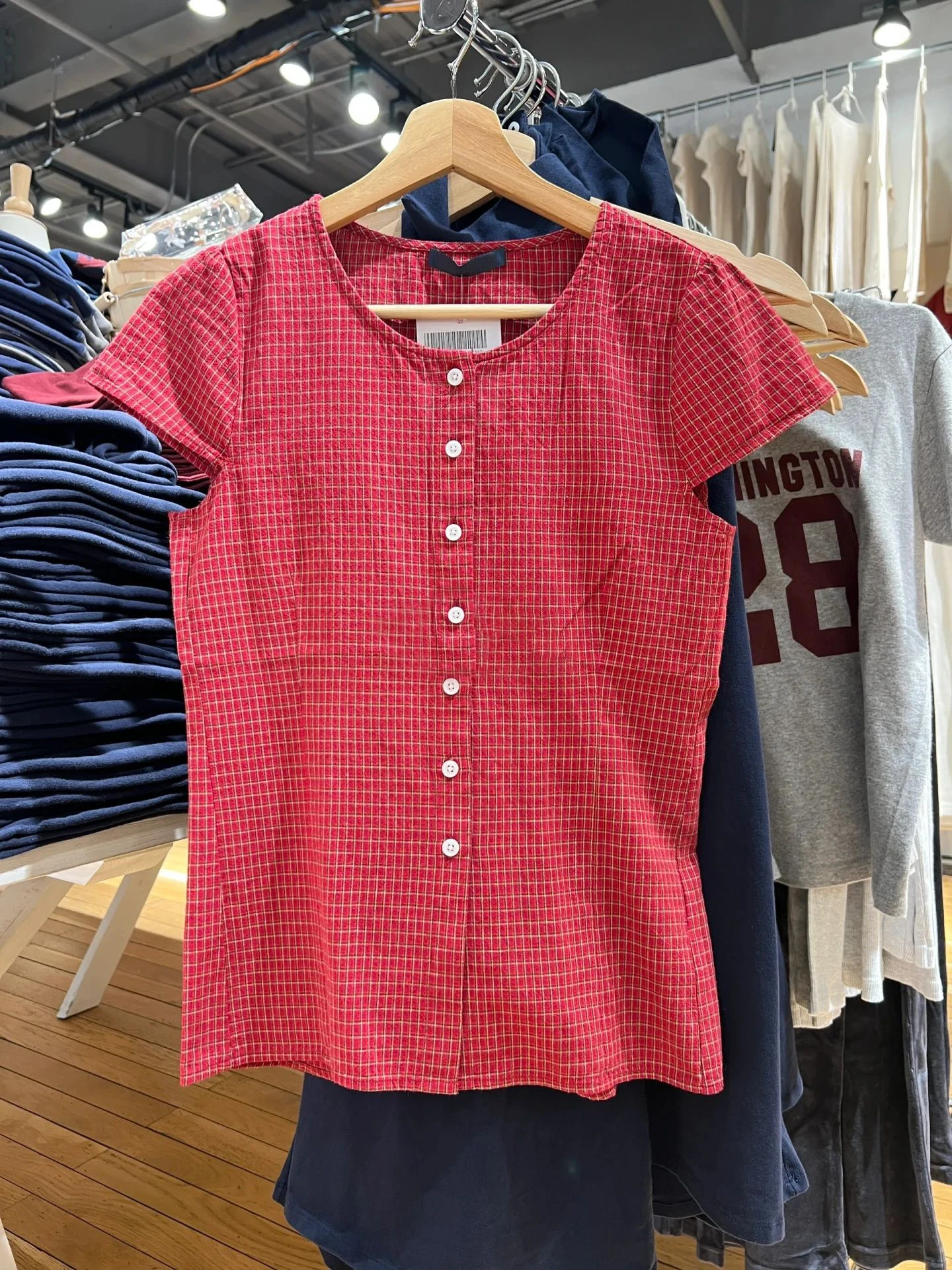 

Red Plaid Vintage Cardigan T-shirt Women Summer O-neck Single Breasted Short Sleeve Tee Shirts Preppy Style Sweet Shirt Tops Y2k