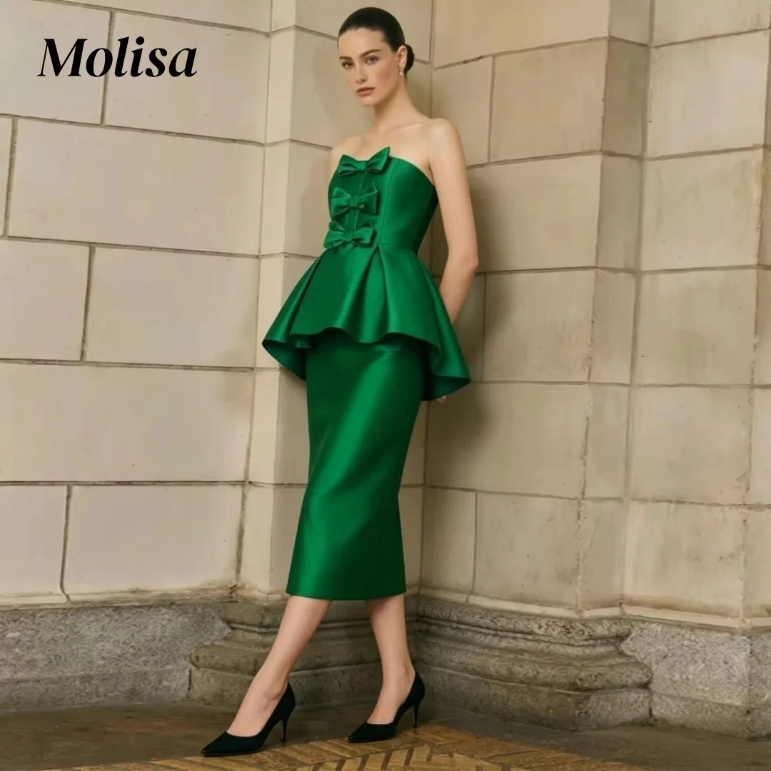 Molisa Simple Women's Formal Evening Gowns Sheath Strapless Sleeveless Evening Dress Bows Ruffle Elegant Party Dress Customizd