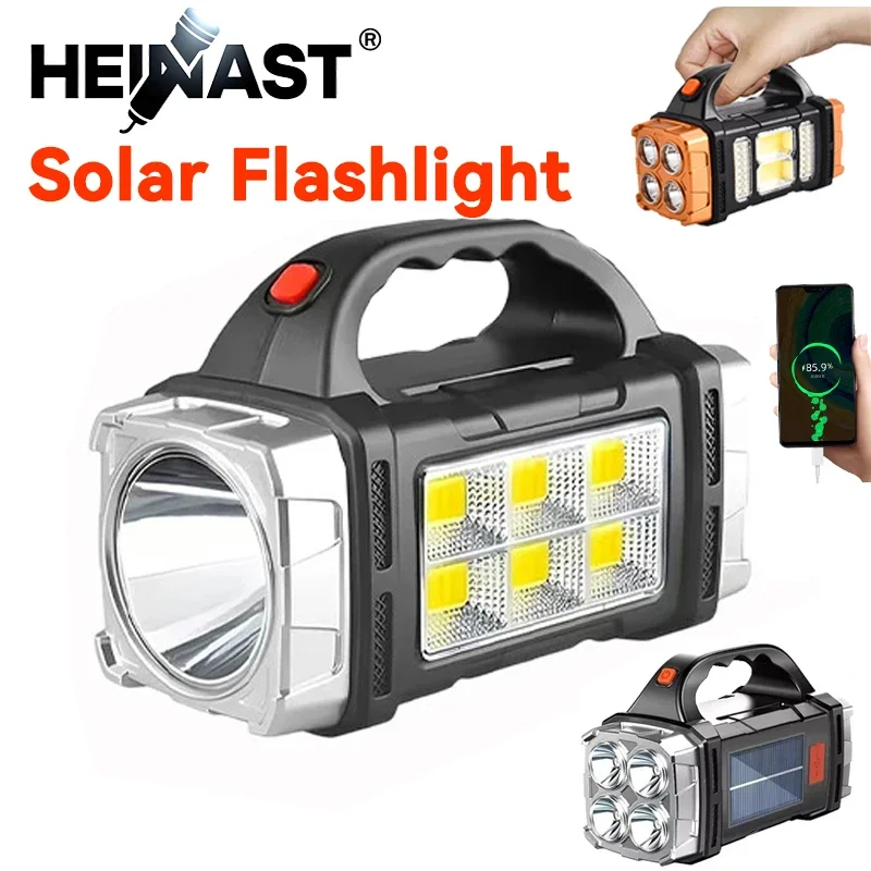 Powerful Handheld Flashlight USB Rechargeable Torch Super Bright Solar COB Floodlight Outdoor Portable Emergency Camping Lamp