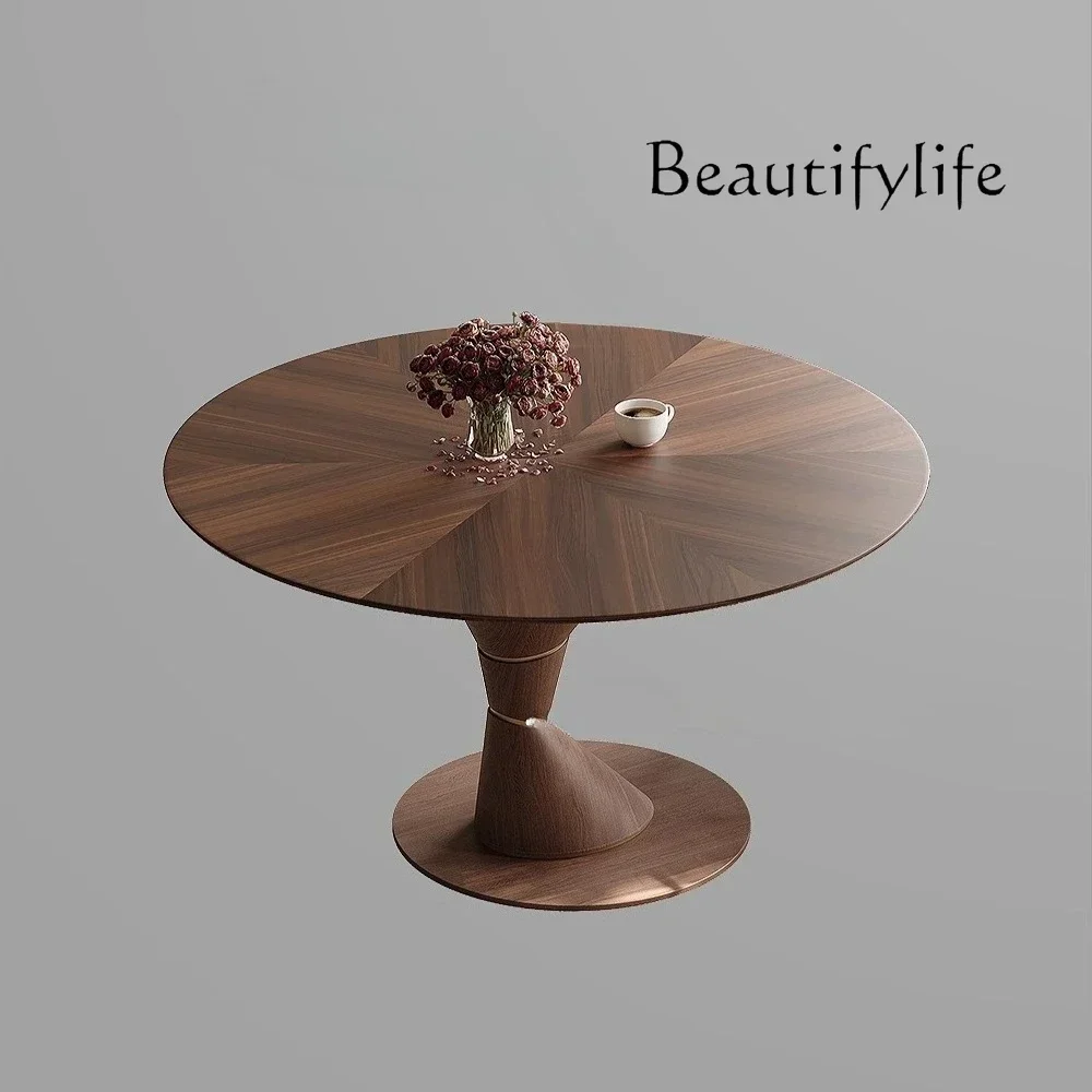 N36 Medieval style solid wood dining table and chair combination round small apartment walnut leather retro dining room dining t